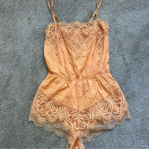 Victoria's Secret NWT Orange Cotton Lingerie Lace Teddy Romper